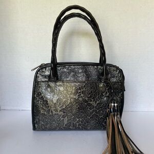 Patricia Nash black and silver lace pattern small handbag